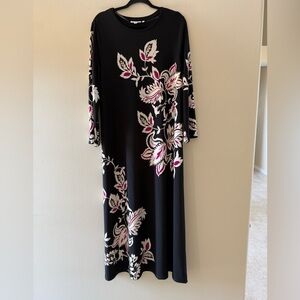Chico's Black Maxi Dress with White and Pink Floral Motif